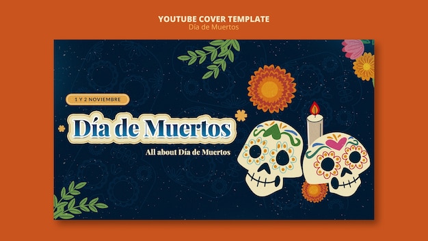 PSD grátis modelo de capa do youtube de dia de muertos