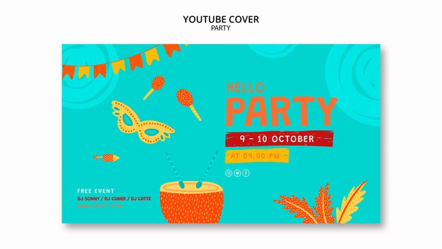 Modelo de capa do youtube de festa com folhas e máscaras
