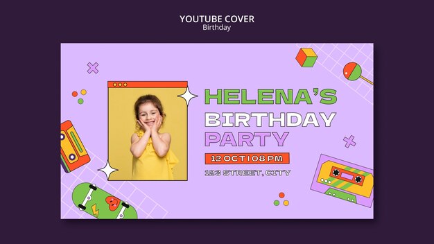 Modelo de capa do youtube de festa de aniversário infantil