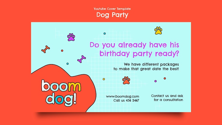 PSD grátis modelo de capa do youtube de festa de cachorro de design plano