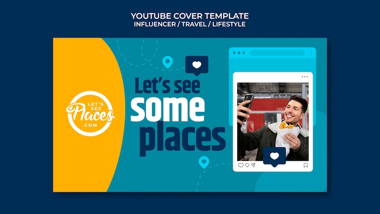 PSD grátis modelo de capa do youtube de influenciador de mídia de viagem