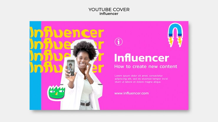 PSD grátis modelo de capa do youtube de influenciador desenhado à mão