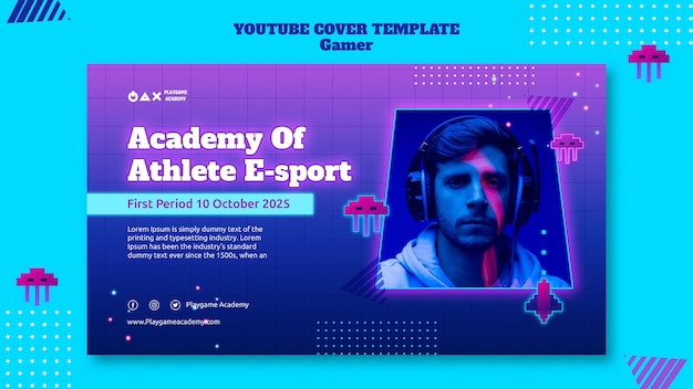 PSD grátis modelo de capa do youtube de neon para jogos