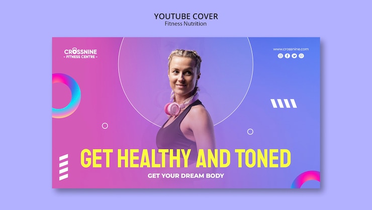 PSD grátis modelo de capa do youtube de nutrição fitness