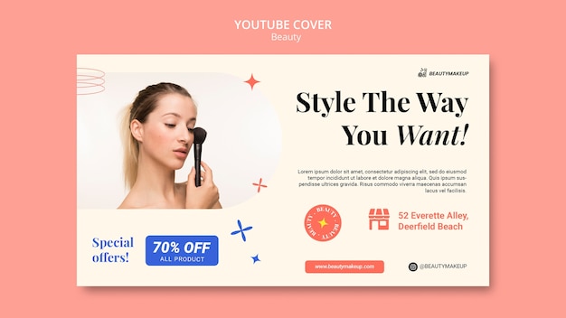 Modelo de capa do youtube de produtos de beleza de design plano