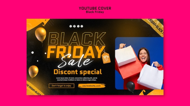 PSD grátis modelo de capa do youtube de promoção da black friday