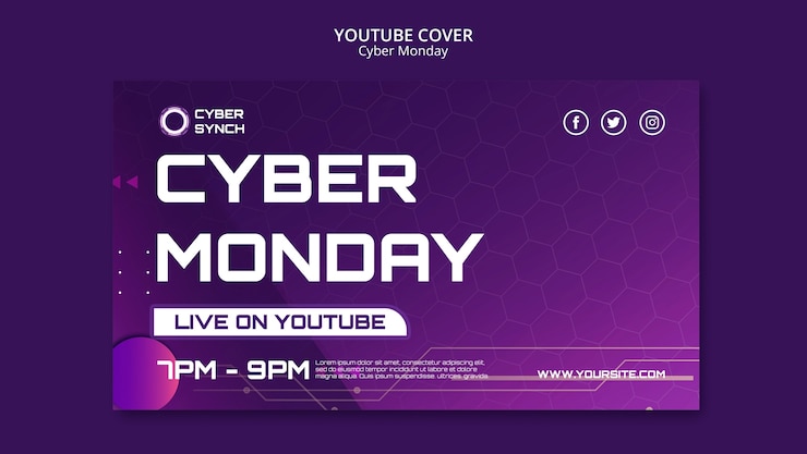 PSD grátis modelo de capa do youtube de segunda-feira cibernética