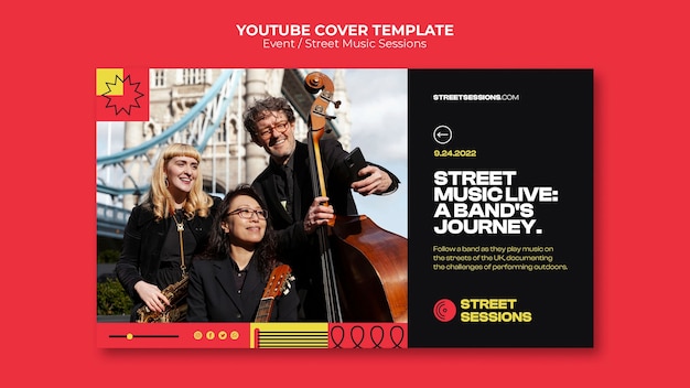 Modelo de capa do youtube de sessões de música de rua