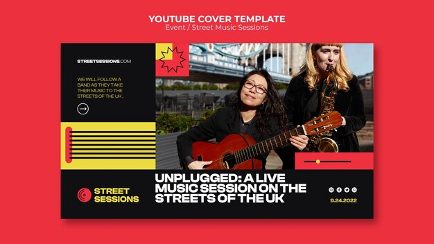 Modelo de capa do youtube de sessões de música de rua