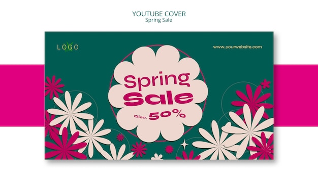 PSD grátis modelo de capa do youtube de venda de primavera de design plano