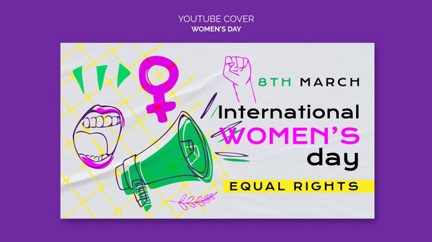 Modelo de capa do youtube desenhado à mão para celebração do dia da mulher