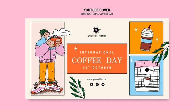 Modelo de capa do youtube do dia internacional do café