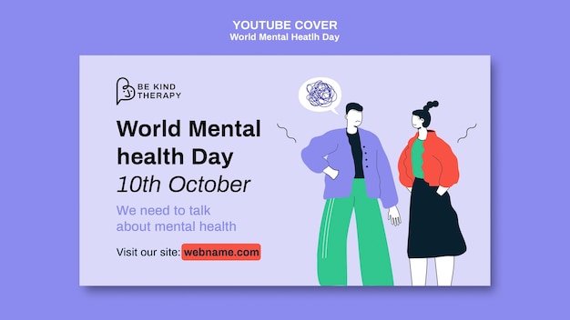 PSD grátis modelo de capa do youtube do dia mundial da saúde mental