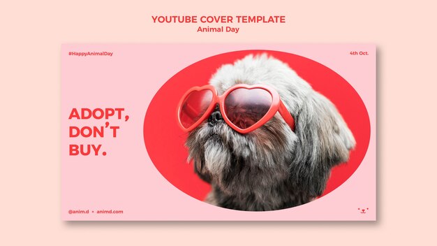 Modelo de capa do youtube do dia mundial dos animais com cachorro