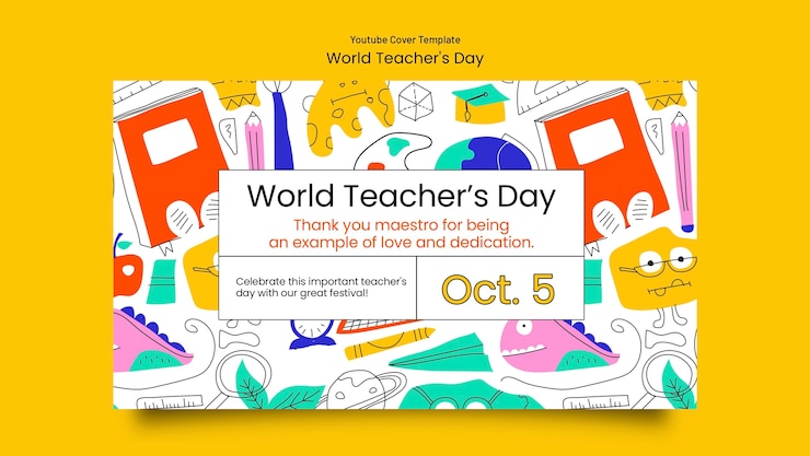 PSD grátis modelo de capa do youtube do dia mundial dos professores