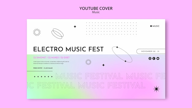 PSD grátis modelo de capa do youtube do festival de música gradiente