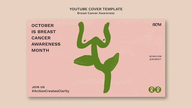 PSD grátis modelo de capa do youtube do mês de conscientização do câncer de mama com figuras femininas abstratas