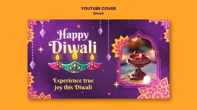 PSD grátis modelo de capa do youtube para a celebração do diwali