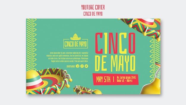 Modelo de capa do youtube para celebração de cinco de maio