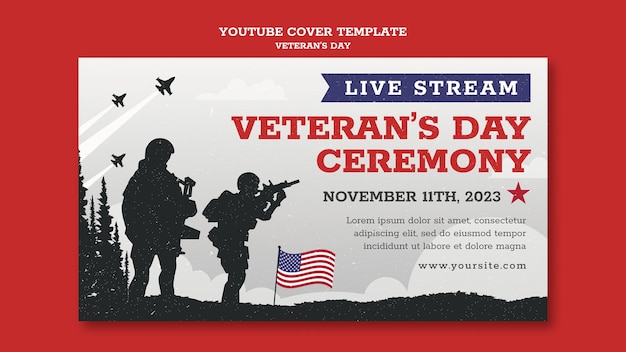 PSD grátis modelo de capa do youtube para celebração do dia dos veteranos