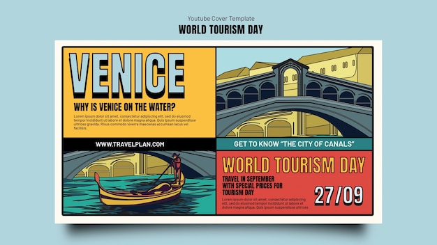 Modelo de capa do youtube para celebração do dia mundial do turismo