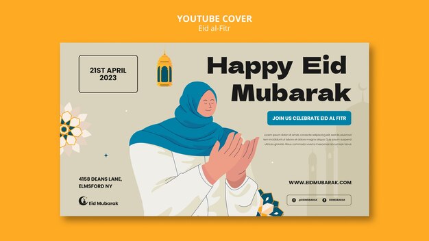 Modelo de capa do youtube para celebração do Eid al fitr