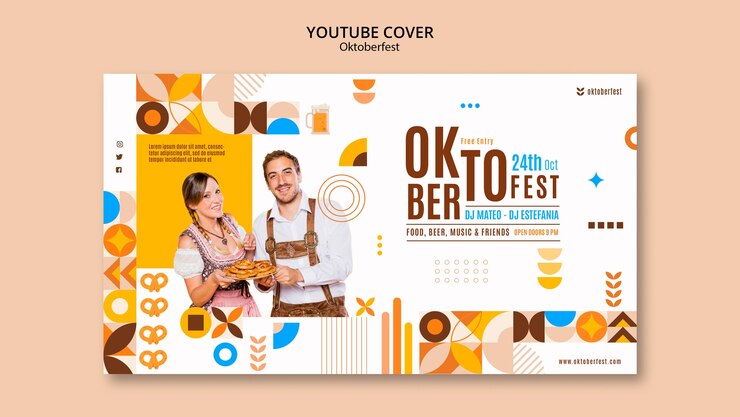PSD grátis modelo de capa do youtube para celebração do festival de cerveja oktoberfest