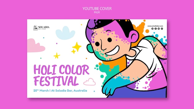 PSD grátis modelo de capa do youtube para celebração do festival holi