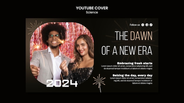 PSD grátis modelo de capa do youtube para comemoração do ano novo de 2024