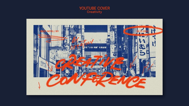 PSD grátis modelo de capa do youtube para conferência de criatividade