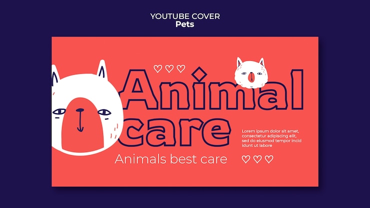 PSD grátis modelo de capa do youtube para cuidados com animais de estimação desenhados à mão