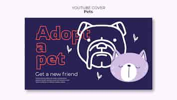 PSD grátis modelo de capa do youtube para cuidados com animais de estimação desenhados à mão