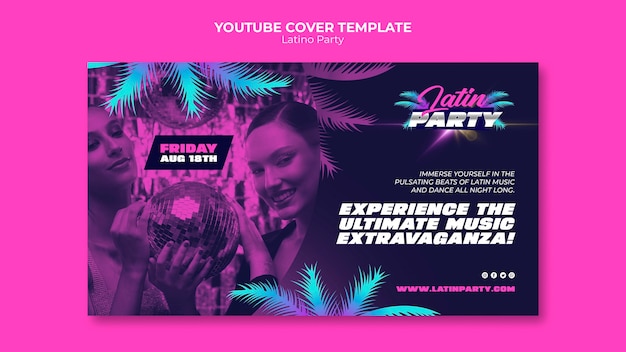 PSD grátis modelo de capa do youtube para festa latina