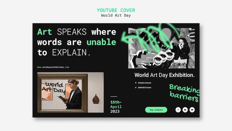 PSD grátis modelo de capa do youtube para o dia mundial da arte