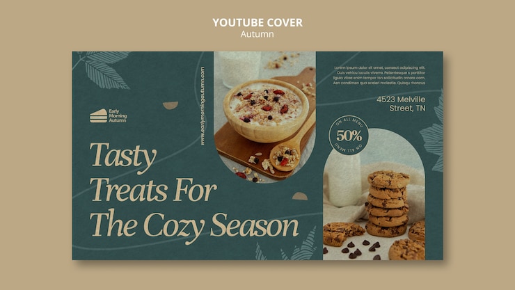 PSD grátis modelo de capa do youtube para restaurante com menu outonal