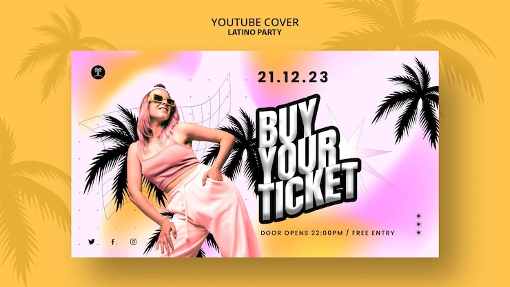 PSD grátis modelo de capa do youtube para uma festa com tema latino tropical