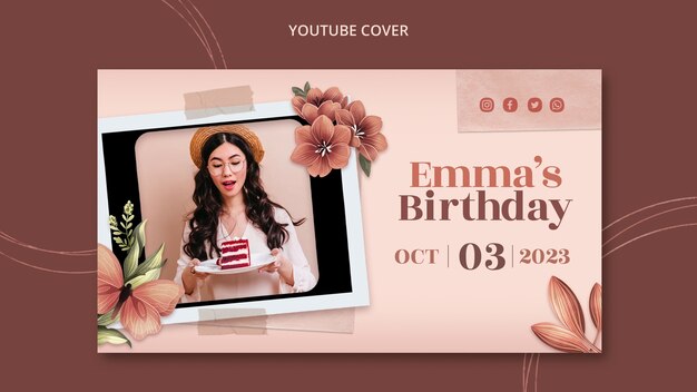 Modelo de capa floral do youtube para festa de aniversário