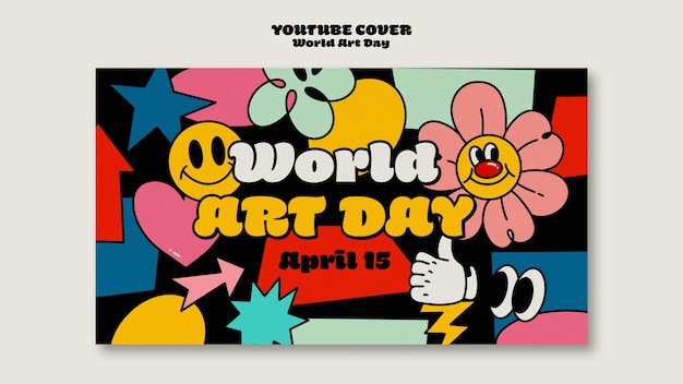 Modelo de capa floral do youtube para o dia mundial da arte