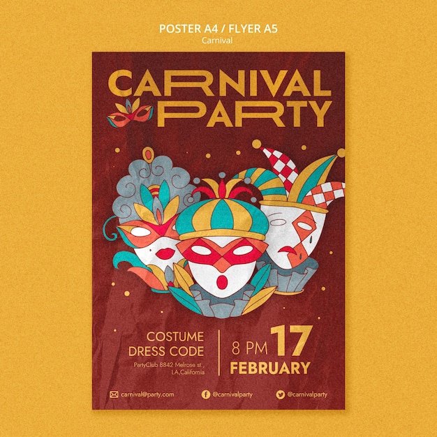 PSD grátis modelo de carnaval de design plano