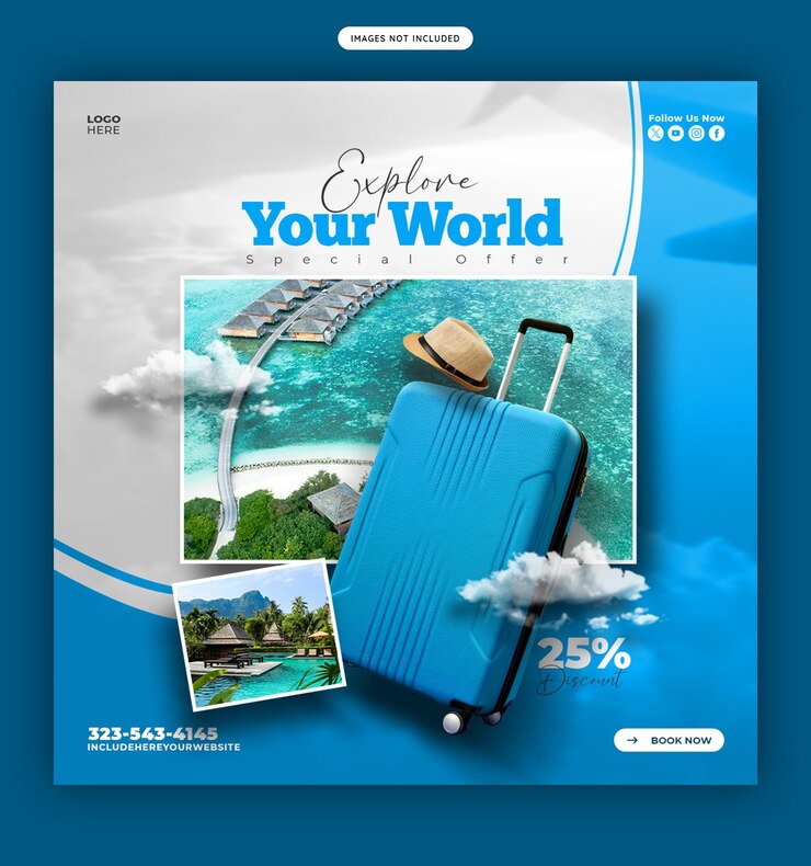 PSD grátis modelo de carta de viagem e turismo no instagram ou na mídia social