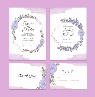 Modelo de cartão de convite de casamento com decorações em aquarela moldura floral