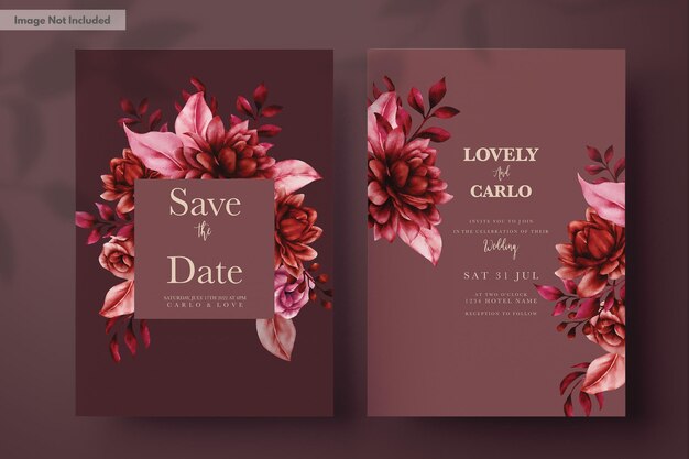 modelo de cartão de convite de casamento floral marrom vermelho elegante