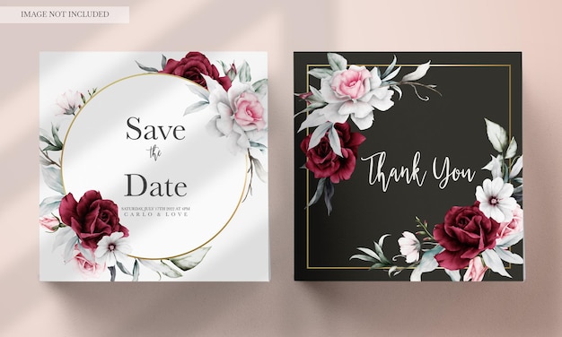 PSD grátis modelo de cartão de convite em aquarela elegante moldura floral rosa branca e marrom