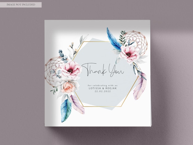 PSD grátis modelo de cartão de convite linda flor e apanhador de sonhos