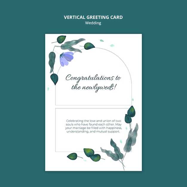 Modelo de cartão de saudação vertical de casamento floral