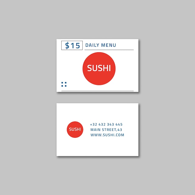 Modelo de cartão de visita de restaurante de sushi de design plano