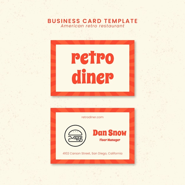 PSD grátis modelo de cartão de visita de restaurante retrô americano