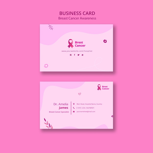 PSD grátis modelo de cartão de visita horizontal para o mês de conscientização do câncer de mama