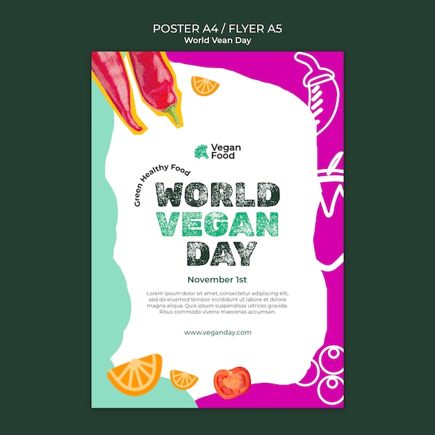 PSD grátis modelo de cartaz abstrato do dia mundial do vegan