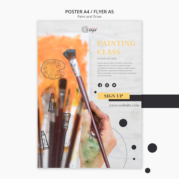 Modelo de cartaz - aulas de pintura para crianças e adultos